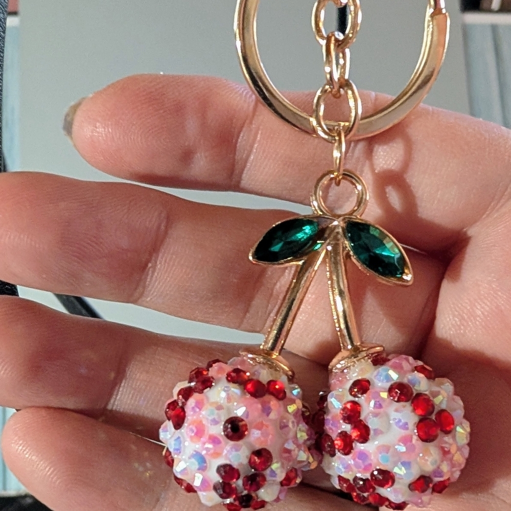 Cherry Keychain with Red and Green Accents